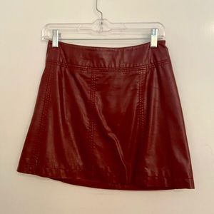 Free people red zip vegan leather skirt